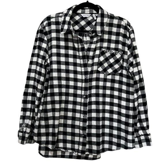 Peloton Women’s XL Black and White Checkered Long Sleeve Button Down Flannel R1 - Picture 1 of 6